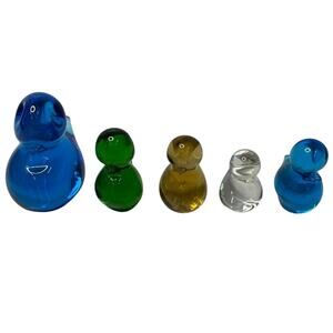 Vintage Miniature Glass Bird Figurine Blue Green Clear Amber Lot of 5 Damage